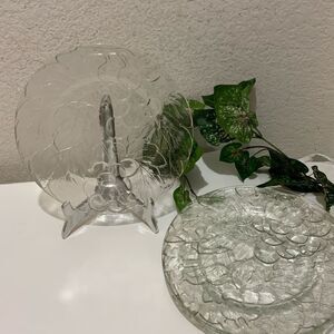 (4) Vintage Clear Glass Embossed Dinner Plates Grapes KIG Indonesia 10.25" G3